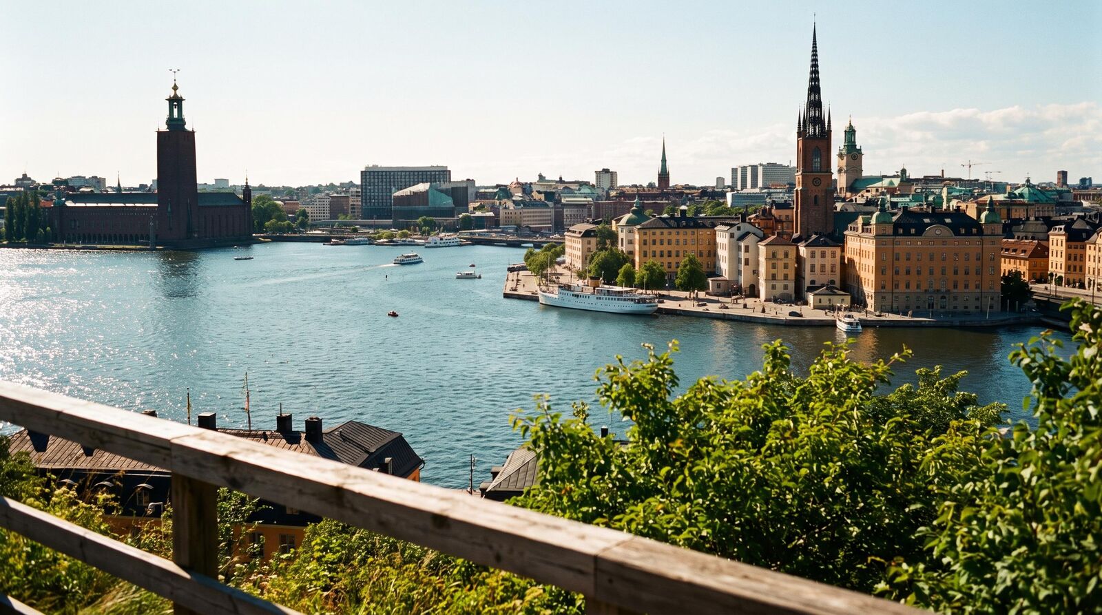 View over Stockholm City Hall and Riddarholmen on a sunny summer day